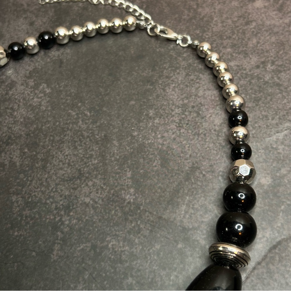 Unique Black And Silver Beaded Statement Necklace - image 4